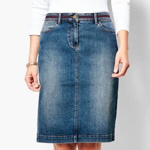 Talbots 4 petite midi jean skirt red built in belt